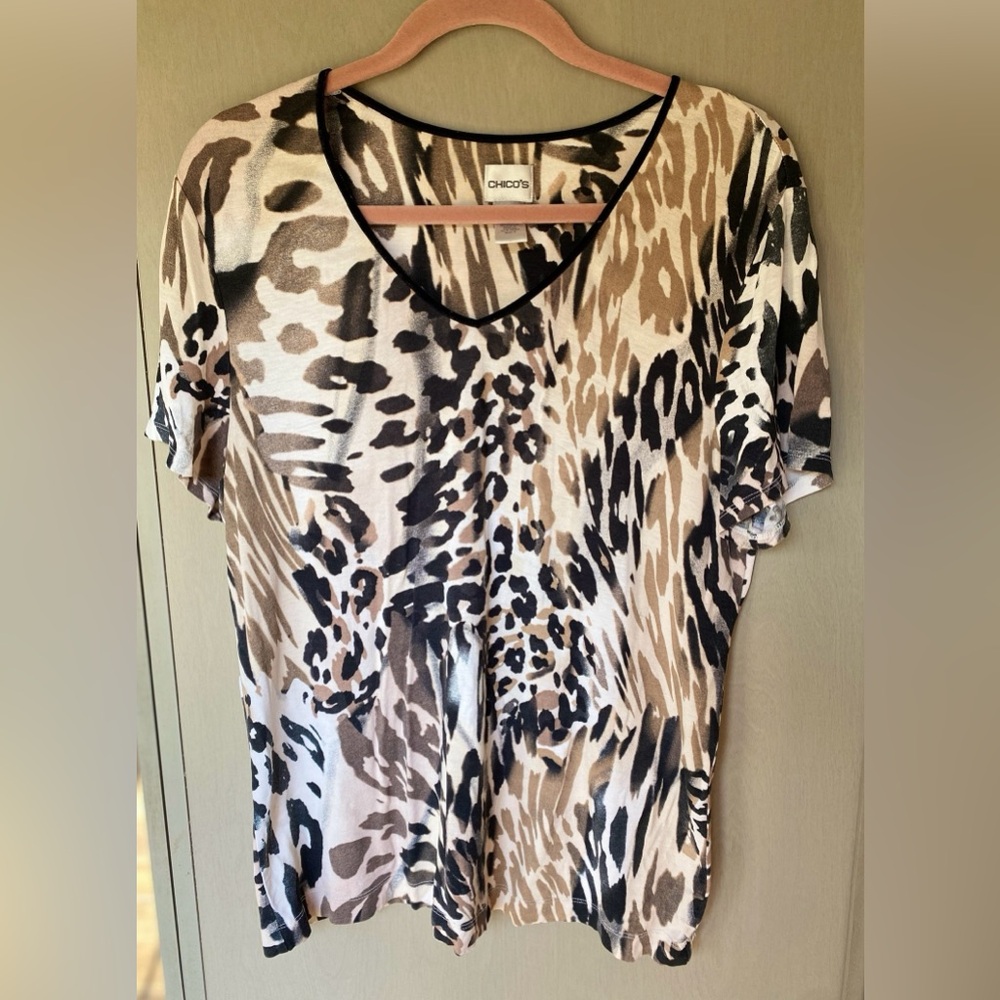 Chico's Animal Print Short Sleeve Top - Brown and Black